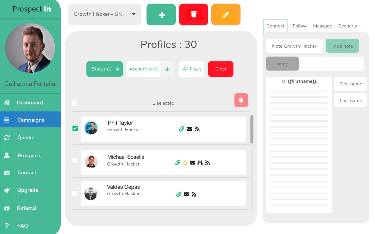 prospectin dashboard