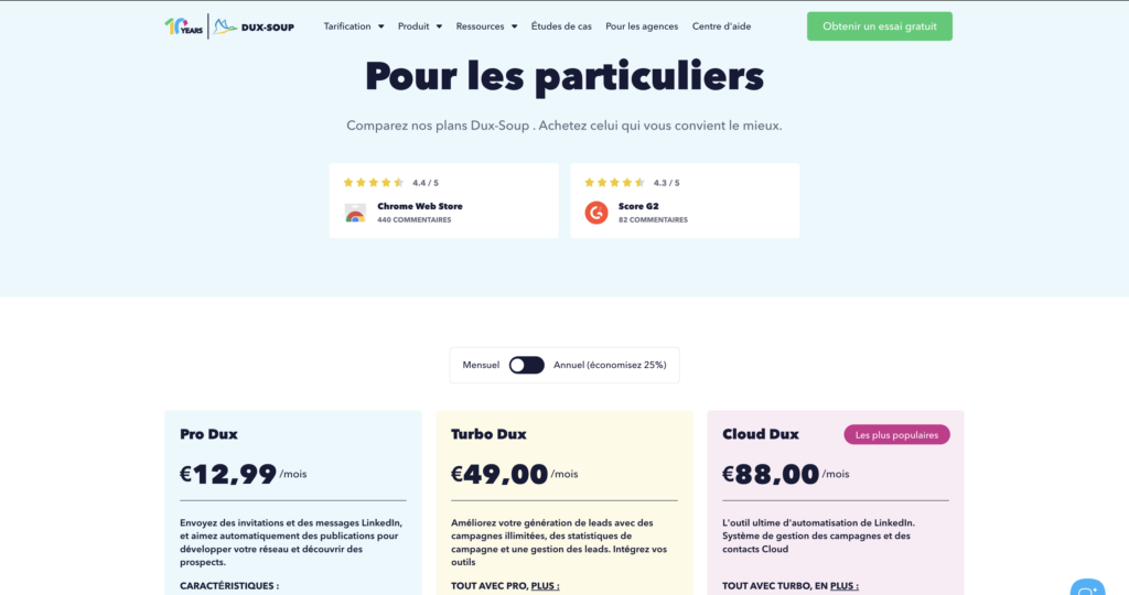 Dux soup prix pour les particuliers