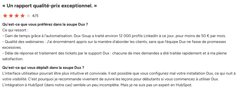 avis client dux soup