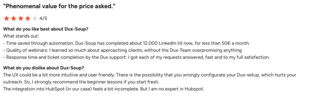 Dux Soup customer reviews 