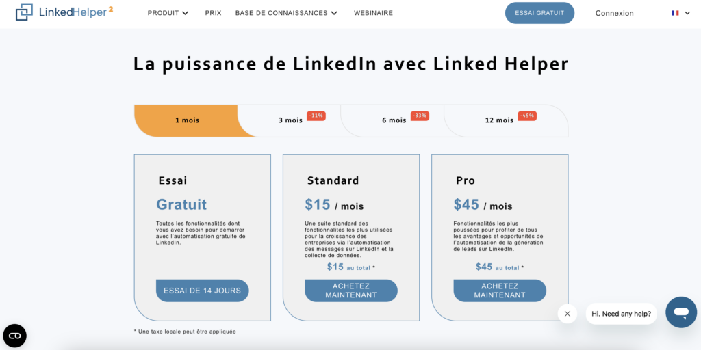 tarif de LinkedHelper