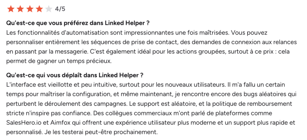 avis client LinkedHelper