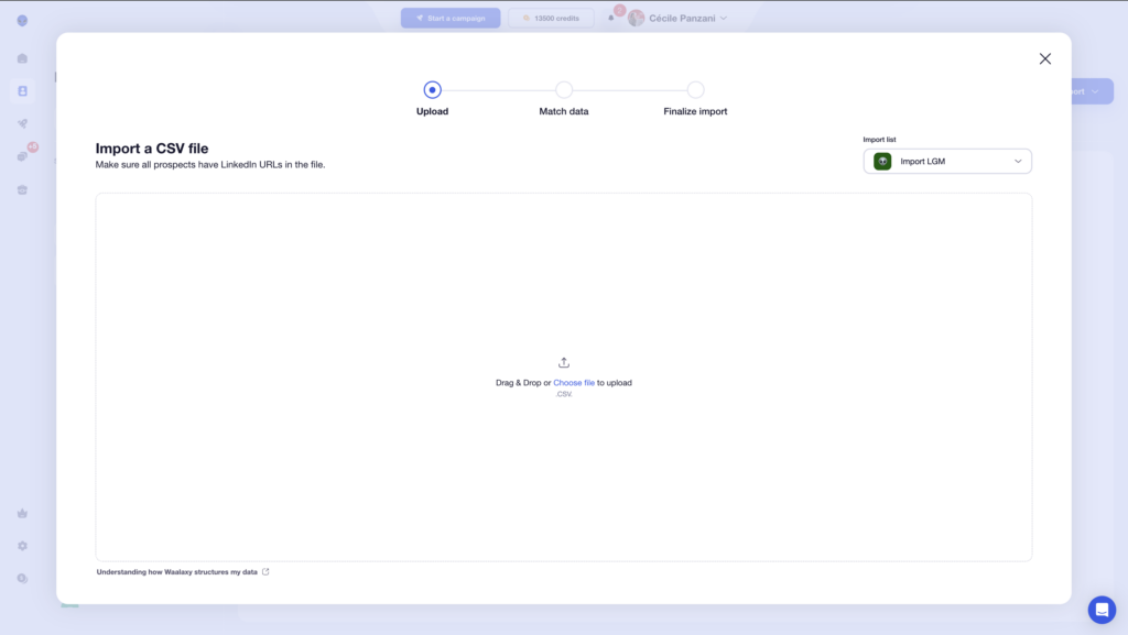 Importing a CSV file into Waalaxy 