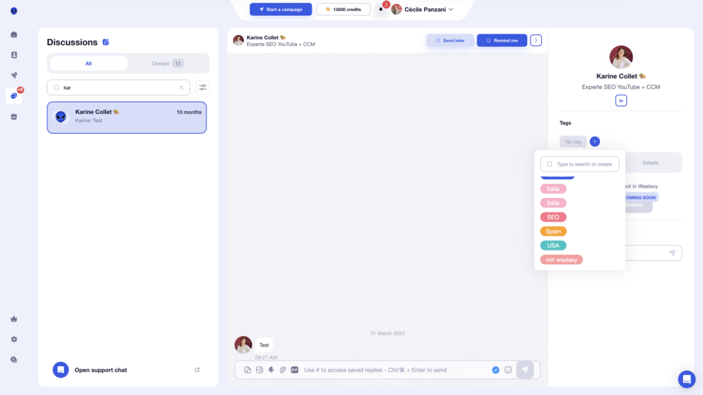 Waalaxy inbox message US