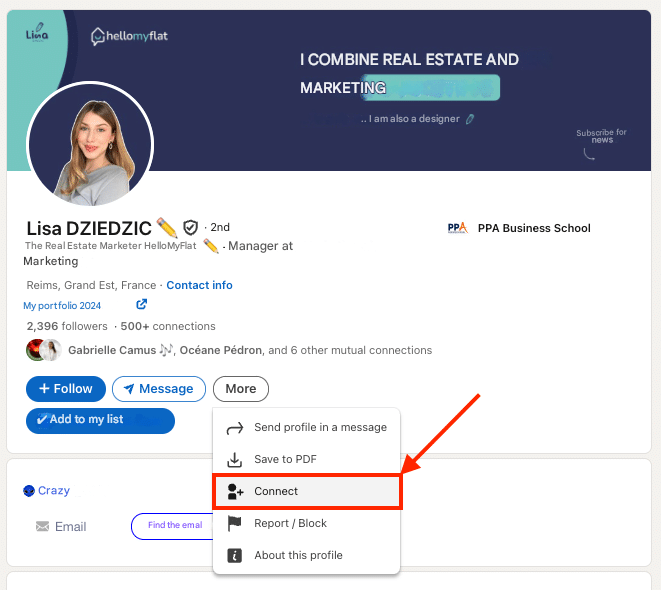 Inviate un invito tramite il vostro profilo LinkedIn (menu a tendina).