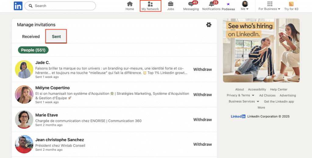 How to cancel a LinkedIn connection invitation request