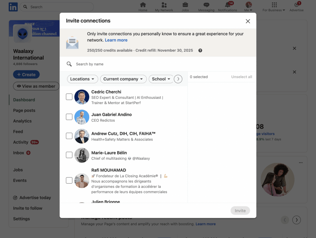 Select contact Linkedin connection request