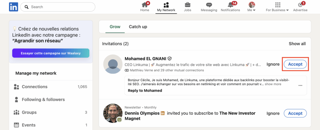 Accept LinkedIn connection request