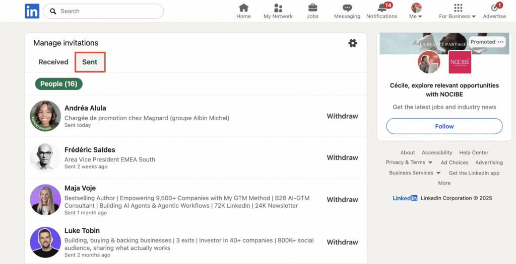 LinkedIn manage connection request
