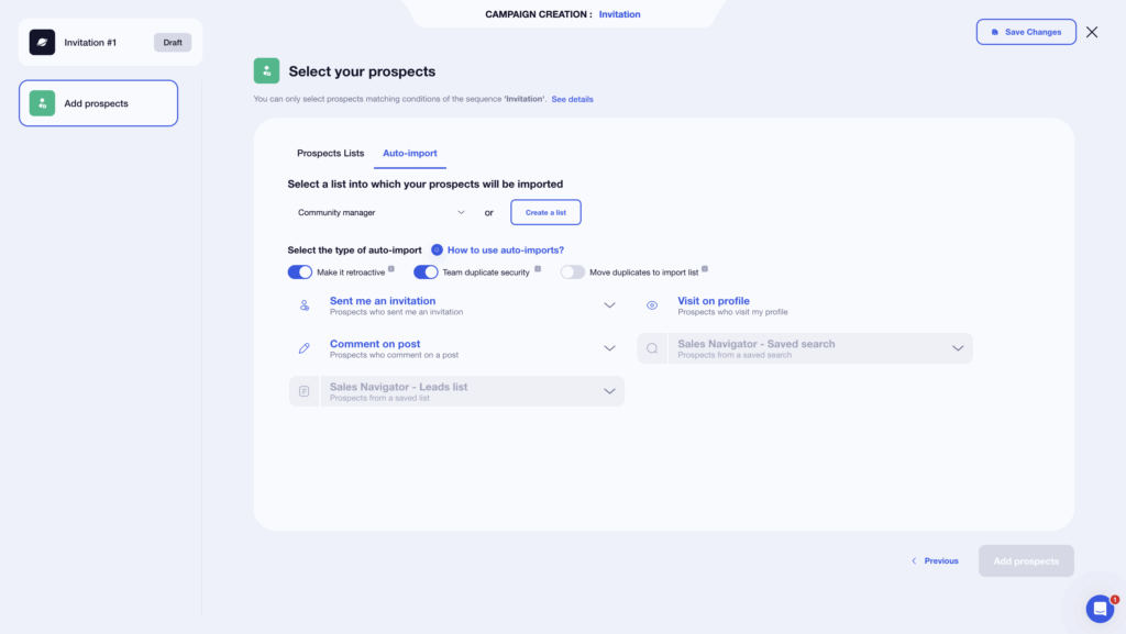 Linkedin connection request with auto-import
