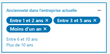 L'ancienneté sur les filtres LinkedIn Sales Navigator.