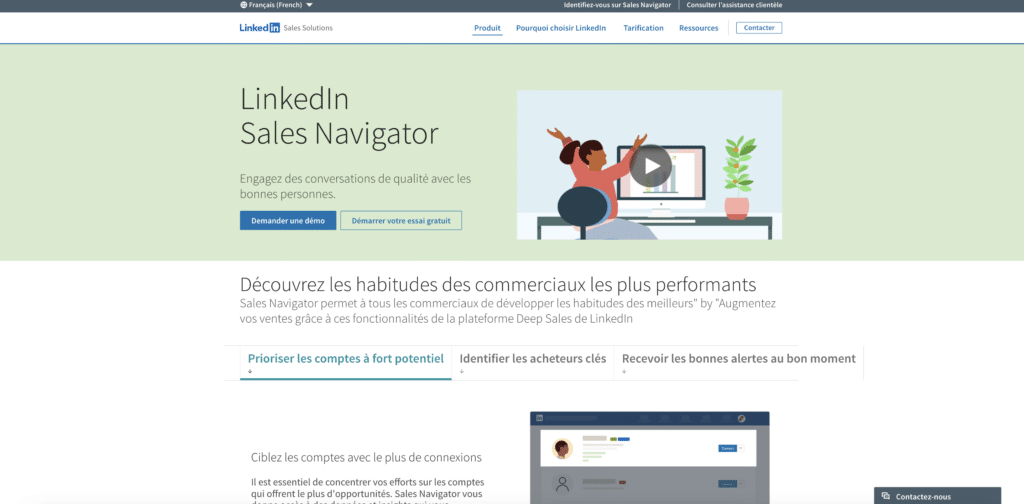 LinkedIn Sales Navigator page d'accueil.