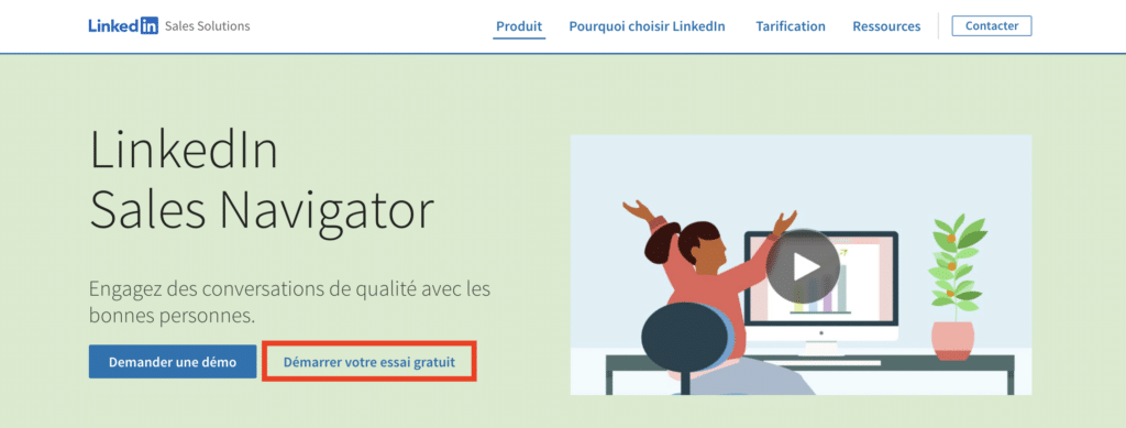 Demande d'essai de LinkedIn Sales Navigator gratuit.