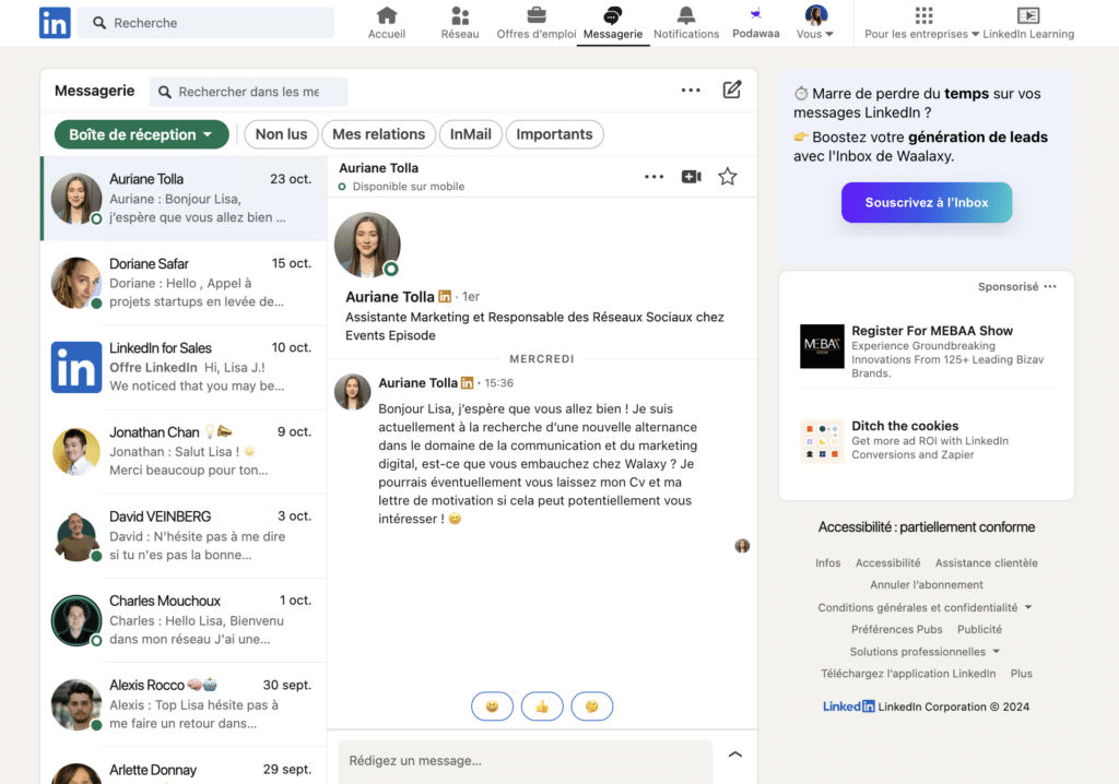 Messagerie LinkedIn.