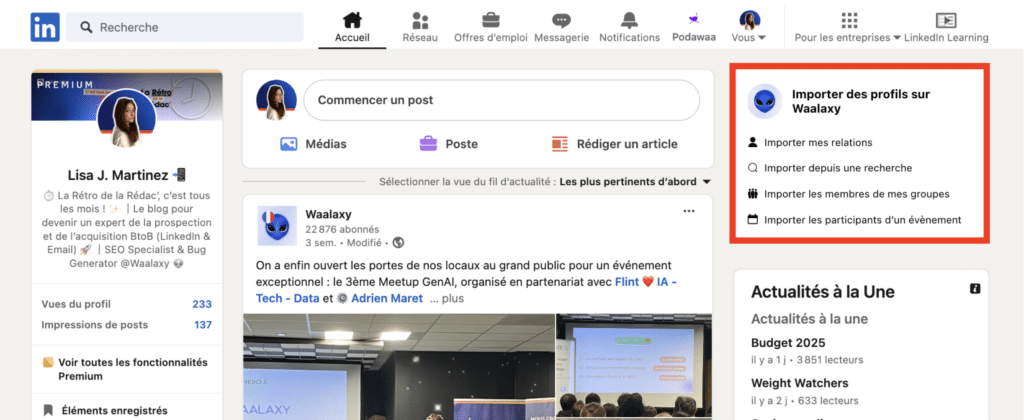 Envoyer un message automatique LinkedIn avec l'auto-import Waalaxy.