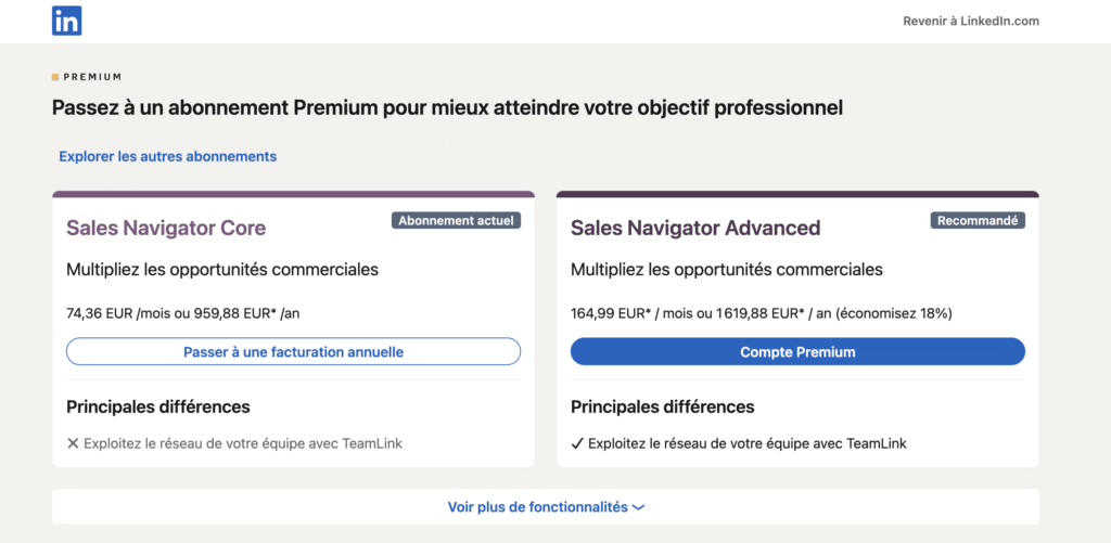 LinkedIn Sales Navigator gratuit : abonnements et tarifs.