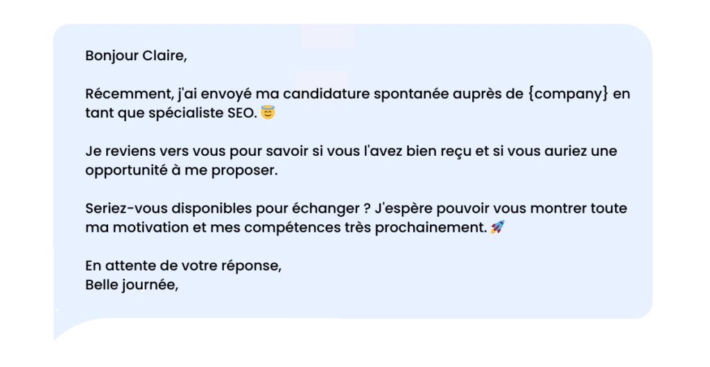 Exemple message automatique LinkedIn à envoyer à un recruteur.