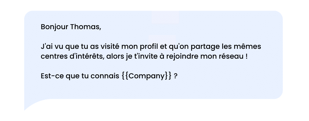 Exemple message automatique LinkedIn à envoyer après la visite de votre profil.