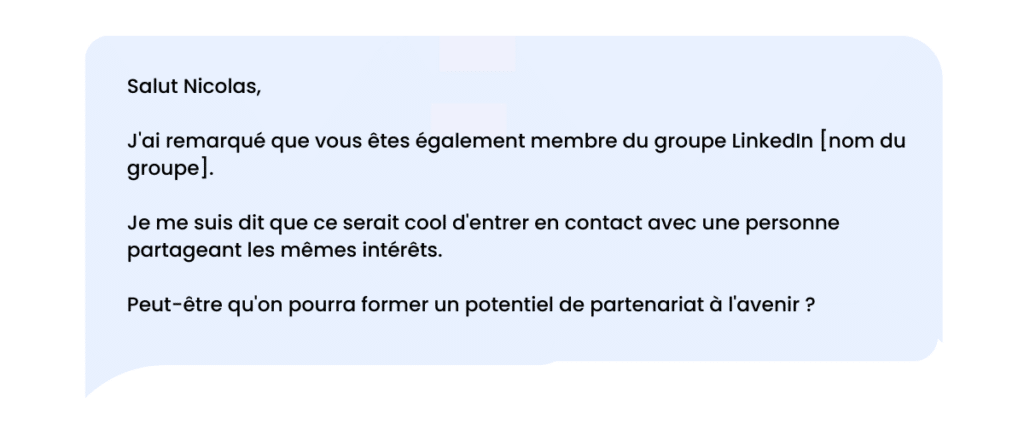 Exemple message automatique LinkedIn à envoyer aux membres de vos groupes.