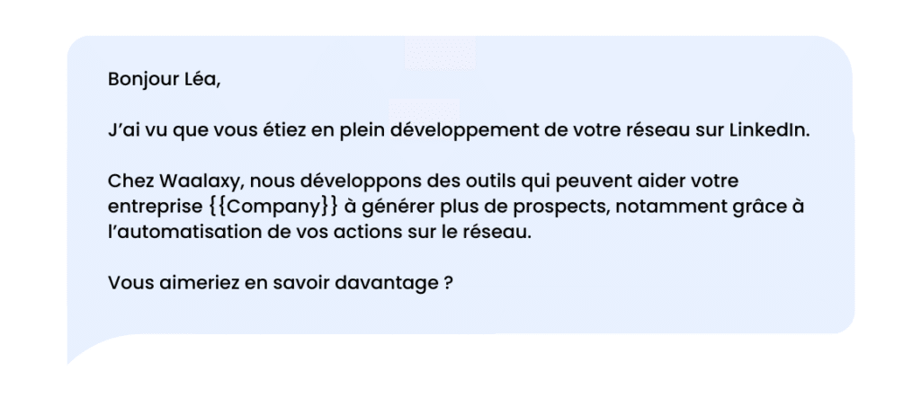 Exemple message automatique LinkedIn à envoyer à vos prospects.