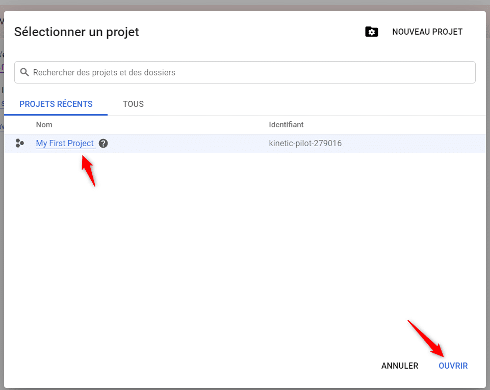 open a project on google cloud
