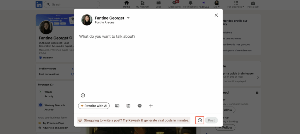 schedule a post on LinkedIn