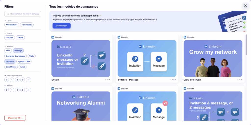 Hack boost post LinkedIn : Sélectionner une campagne d'actions automatiques à lancer
