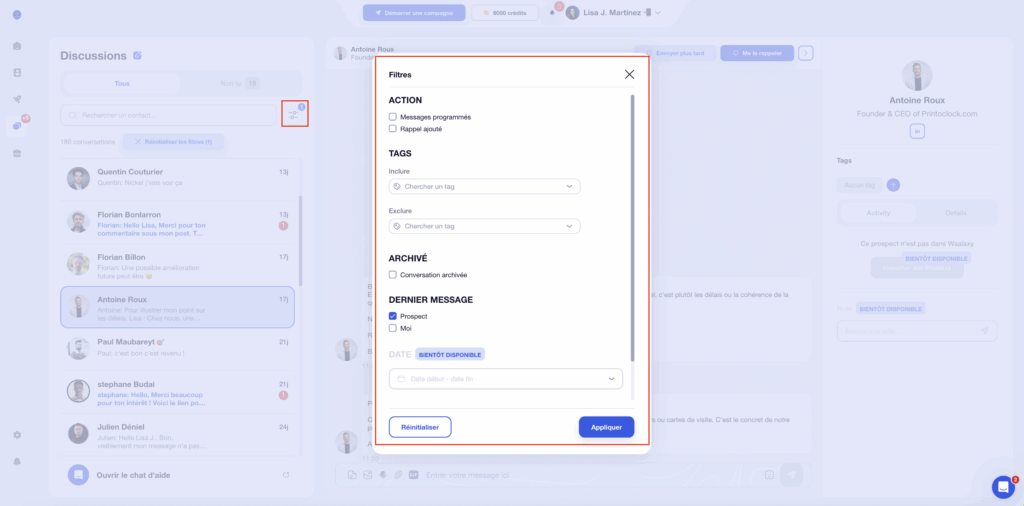 Filtres Inbox Waalaxy