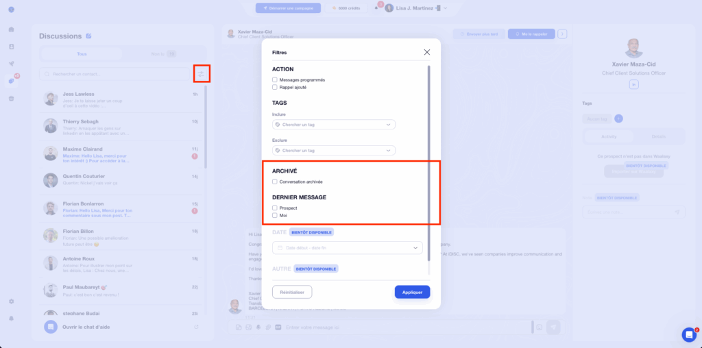 Filtre sur le dernier message envoyé