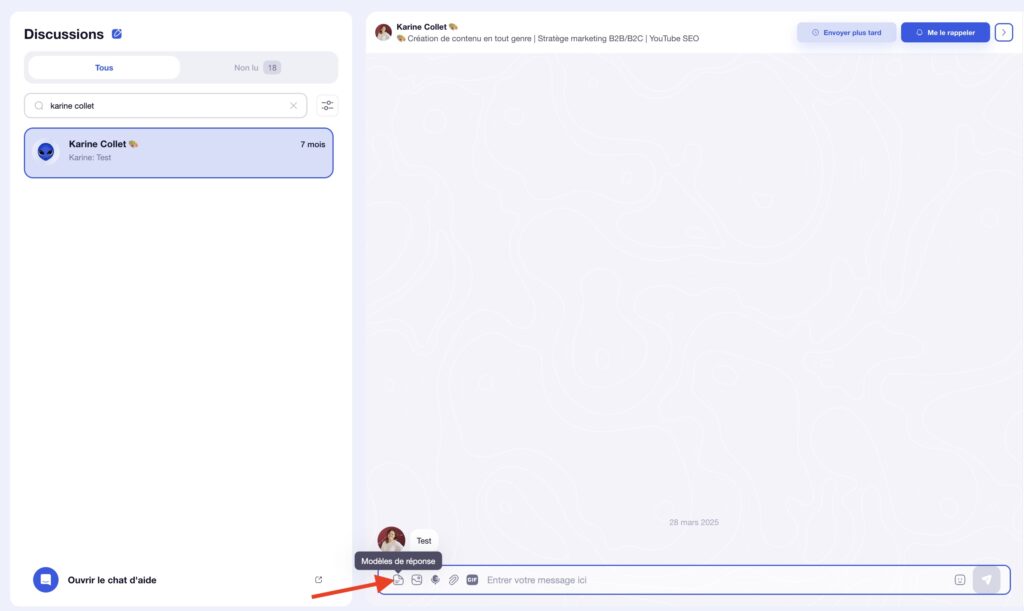 Interface utilisateur d'un forum ou d'une plateforme collaborative, avec des discussions, messages et profil à droite.