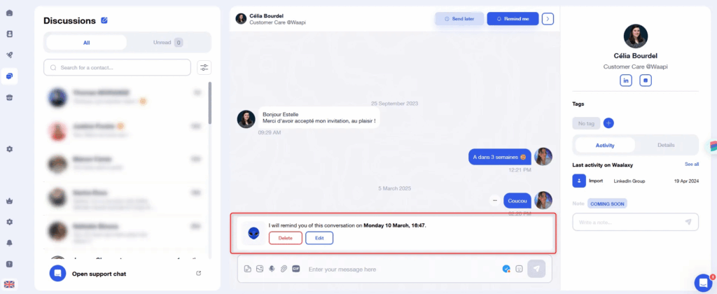 Online support interface with messages and user information.