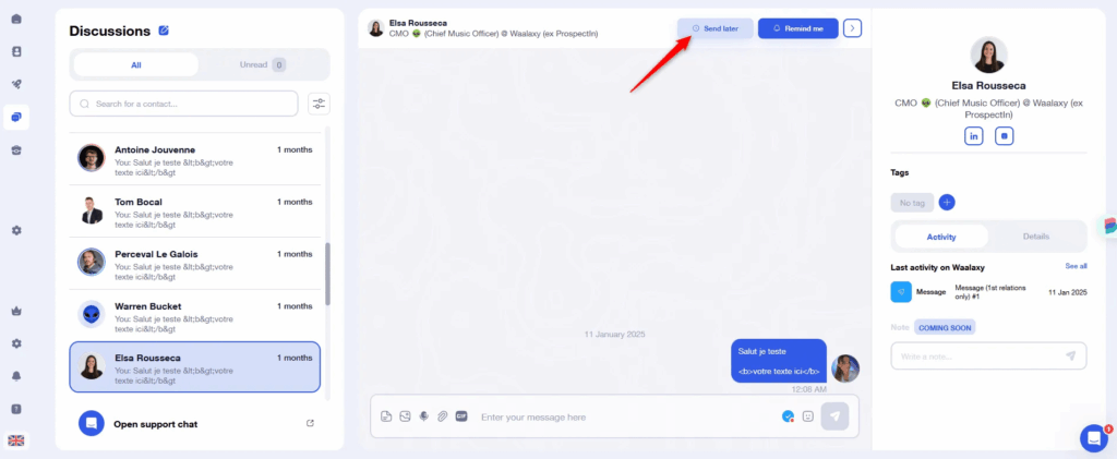 Inbox Waalaxy - Message scheduling