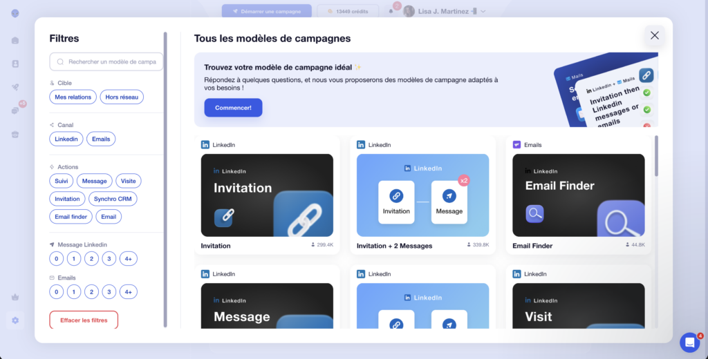 Outil automatisation LinkedIn : sequence Waalaxy