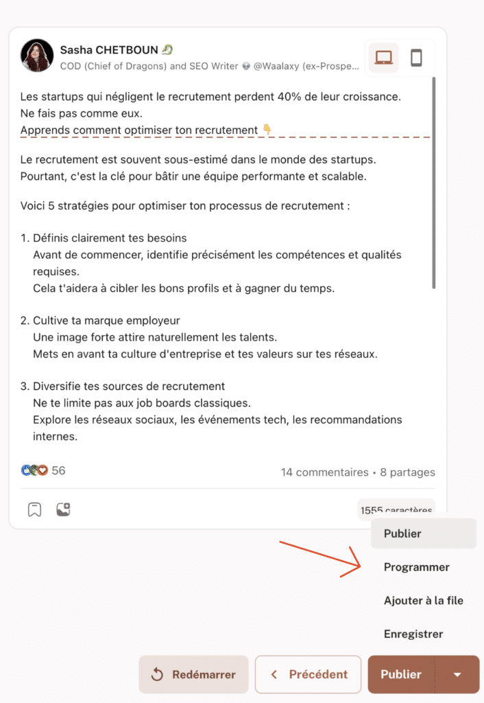 mettre image post LinkedIn - comment programmer un post sur LinkedIn ?