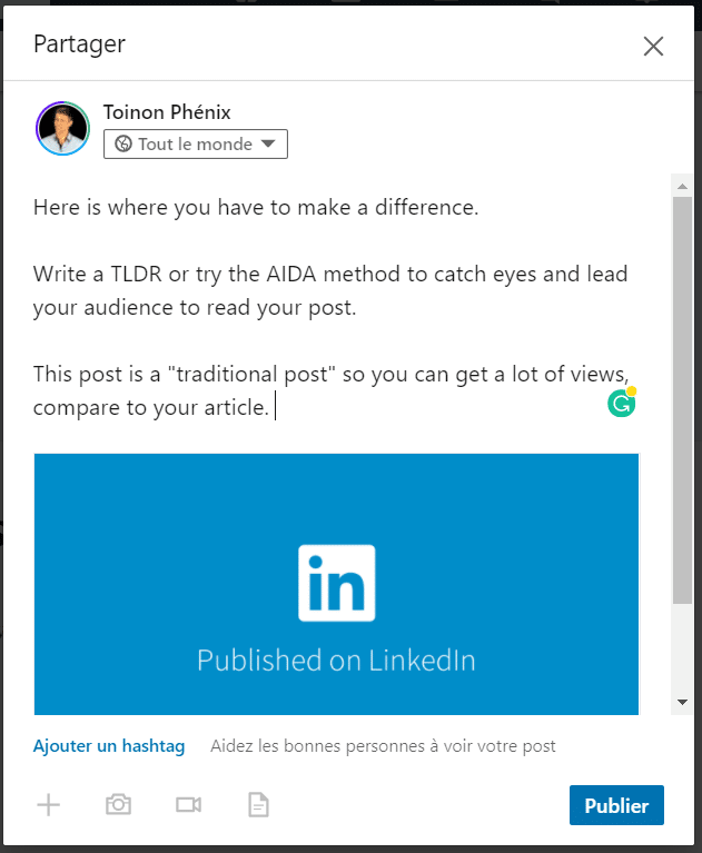LinkedIn post example