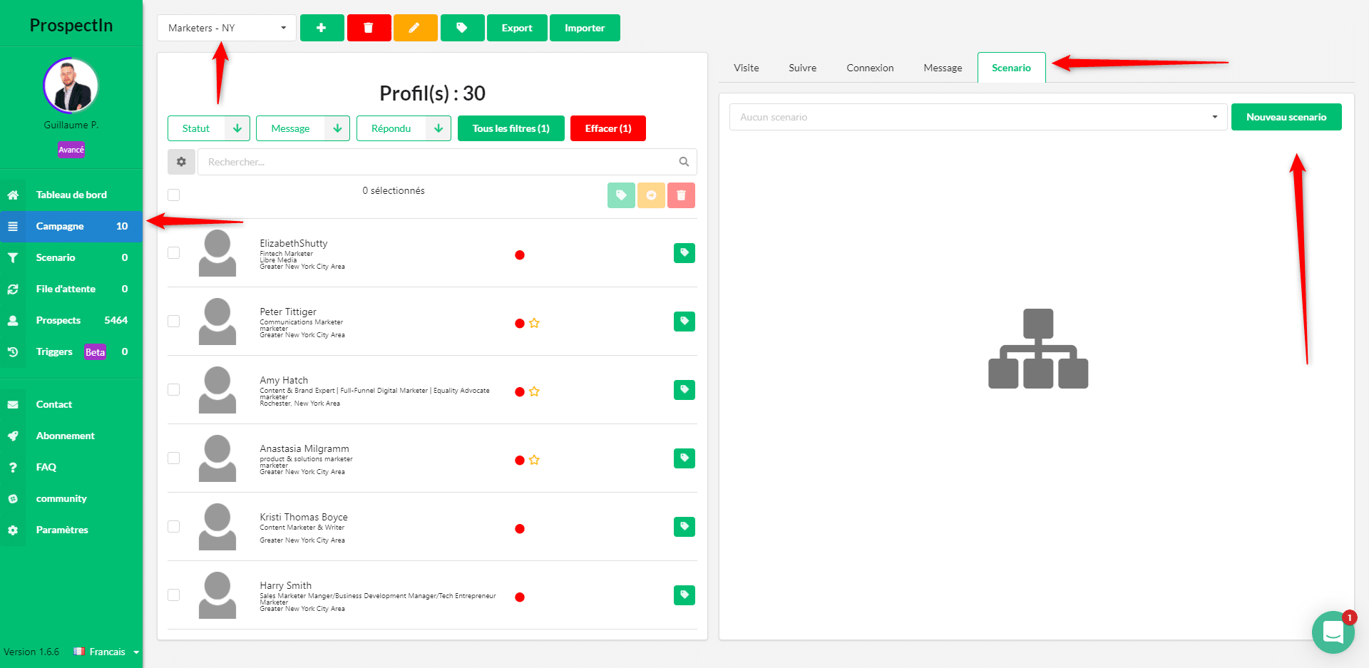 Créer un scénario avec ProspectIn