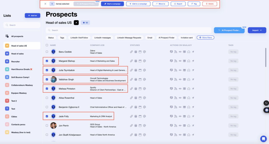 Geração de leads B2B - importar prospeto no waalaxy