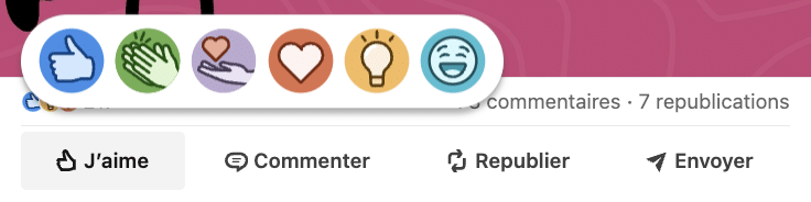 Les réactions LinkedIn pour interagir avec votre audience.