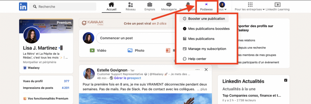 Podawaa - Pods d’engagement LinkedIn automatisé (extension Chrome).