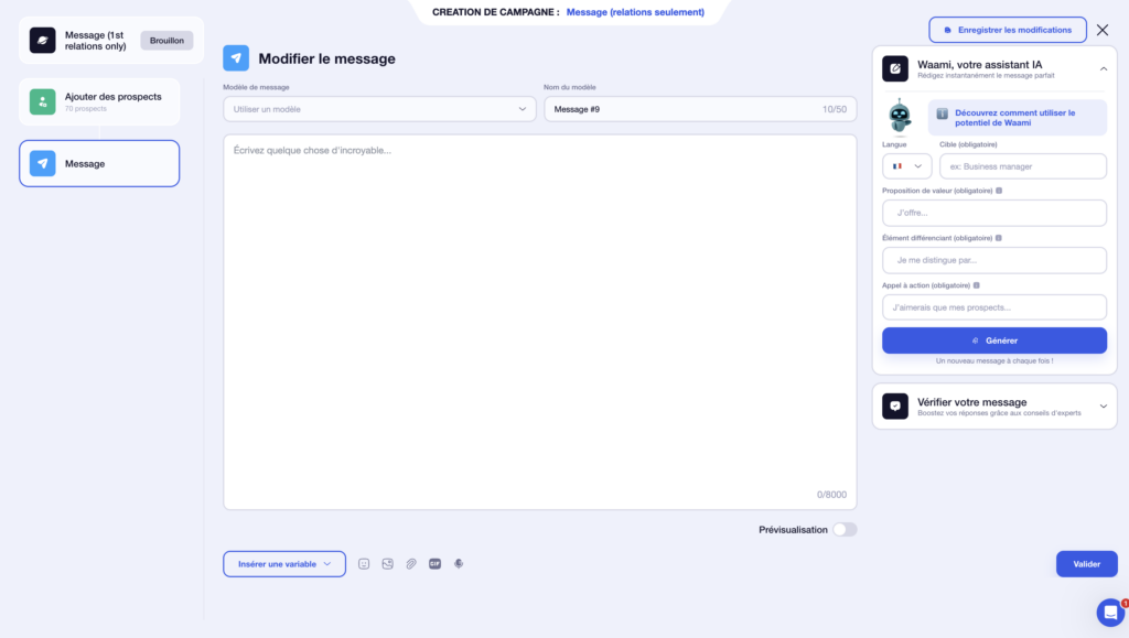 écrire un message avec waalxy 
