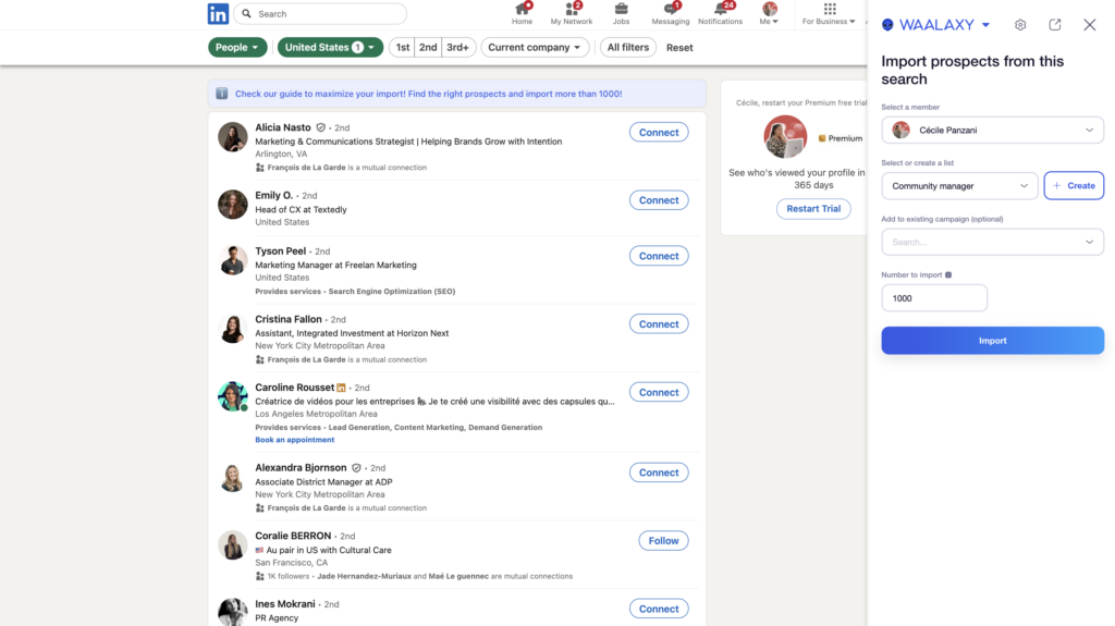Import prospects from a LinkedIn search 
