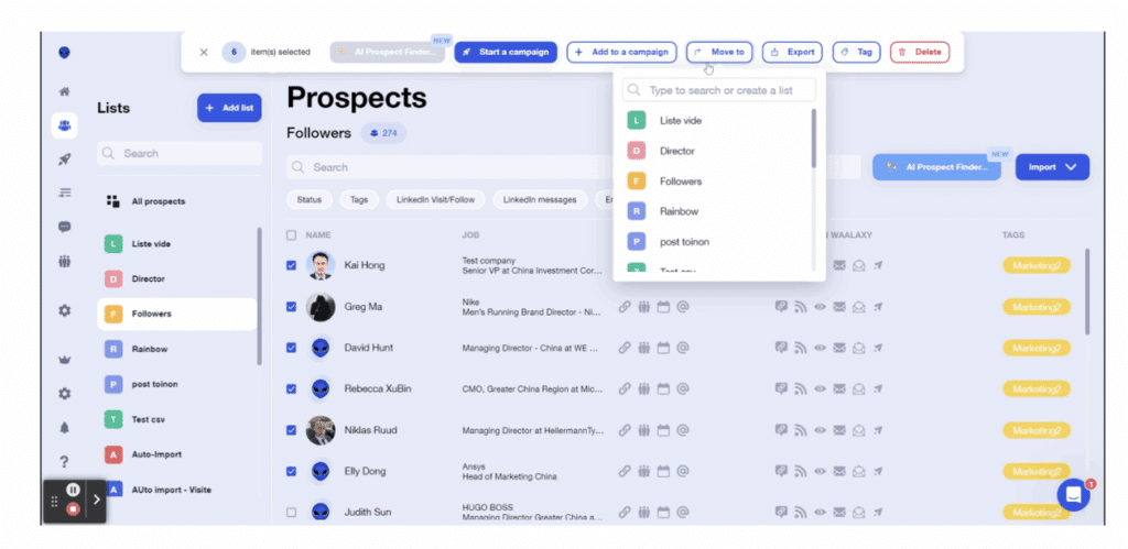 Import de liste sur Waalaxy