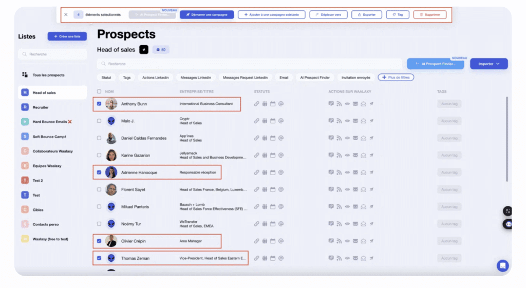 Scraping sur linkedin base de données Waalaxy