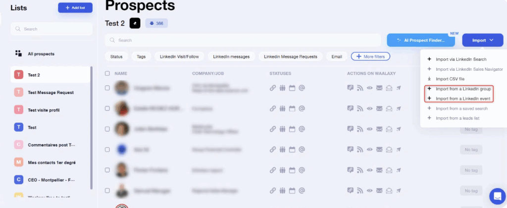 Waalaxy import de prospects