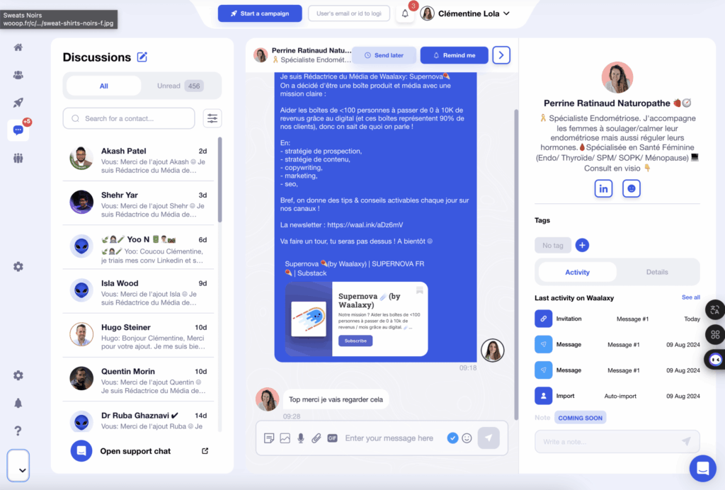 Generowanie leadów B2B - odpowiadanie na wiadomości w skrzynce odbiorczej waalaxy