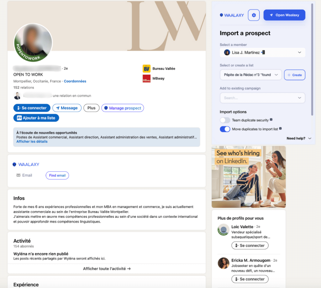 Exemple de profil optimisé pour la recherche d'emploi.