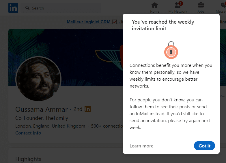 Account restricted by LinkedIn