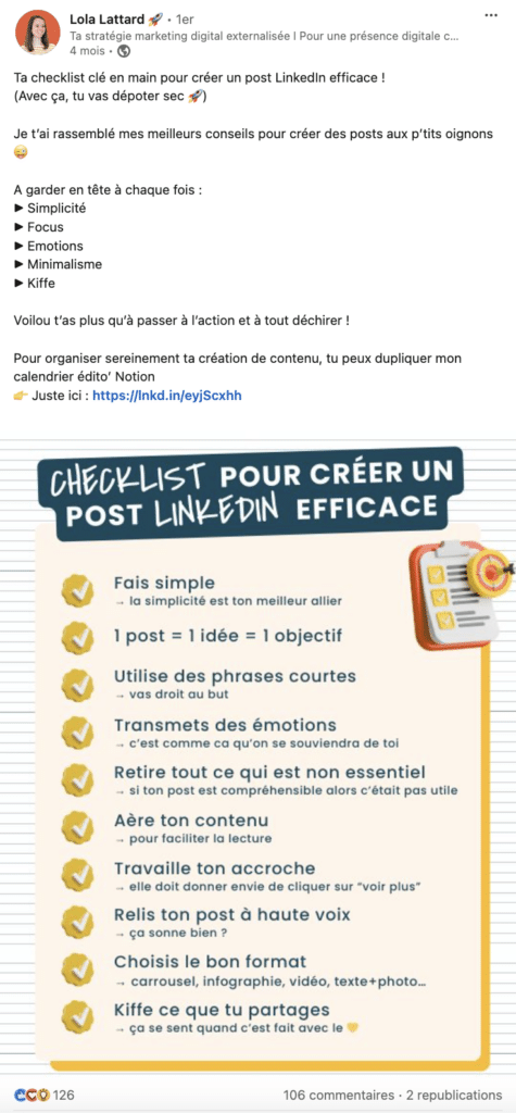 Exemple de post LinkedIn à valeur ajoutée.