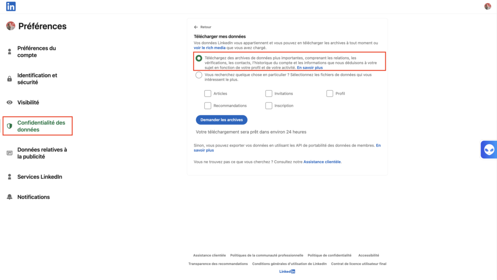 Extraire les données sur LinkedIn , les relations 