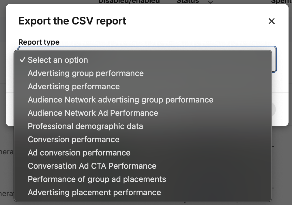 CSV data from a LinkedIn Ads campaign 